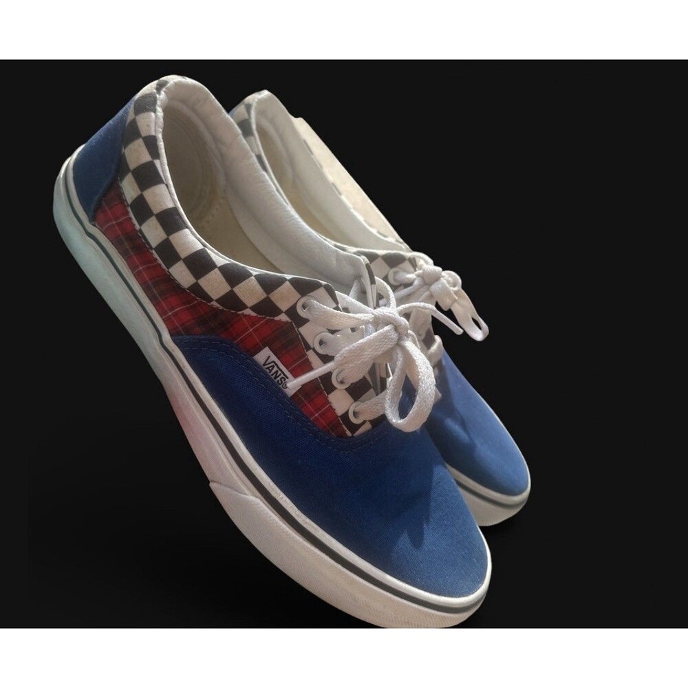 Vans Era Blue Red Plaid Checkerboard Lace Up Sneakers Unisex Size 7 Kids